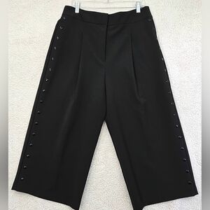 DKNY Women’s Size 14 Black Button Side Wide Leg Culotte Pants NWOT Stretch